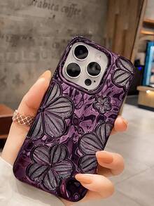 Glitter Electroplated Vintage Minimalist Personalized 3D Oil Painting Flower TPU Phone Case Compatible With  14,  14 Pro,  14 Plus,  14 Pro Max,  15,  15 Pro,  15 Pro Max,  16,  16 Pro,  16 Plus,  16 Pro Max,  17,  17 Pro,  17 Air,  17 Pro Max - Màu tím - Xem 5