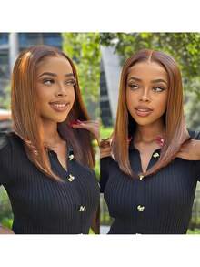 4号棕色波波头假发,蕾丝前额,真人发混纺,直发透明棕色波波头假发,即戴即走,无需胶水,预先拔毛,女士短款波波头假发,6-16英寸(混纺假发 - 真人发和合成纤维混合)真人发混纺假发/女士真人发混纺假发/真人发混纺蕾丝前额假发/无需胶水假发/漂白发结/预先拔毛/蕾丝假发/化妆舞会/万圣节 - S4 - 查看 5