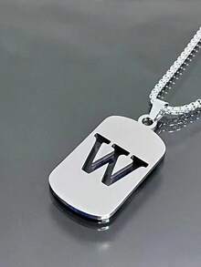 1 Piece Fashionable And Personalized Geometric Square Necklace With 26 English Letter Pendant Made Of Stainless Steel, Simple And Versatile Accessory Foromen And Men