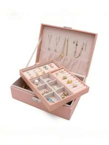 Luxury Imitation Leather Jewelry Storage Box With Lock - Spacious, Soft Lined Drawers, Perfect Christmas, Halloween, Birthday Gift For Girls, Durable And Elegant