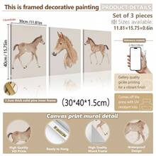 3pcs/Set, Canvas Framed Wall Art, Watercolor Foal Painting, Featuring A Foal In Soft Brown Tones, Ideal For Decorating Nurseries Or Kids' Rooms In Country Style Kids' Room Decor, Nursery Decor, Parenting Room Decor, Preschool Decor, Boys' Room Decor/Girls' Room Decor, Playroom Decor