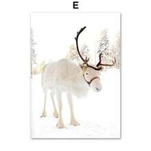 Pintura en lienzo de impresión minimalista de escena invernal con alces, árboles y campo para decoración del hogar y sala de estar - Multicolor - Ver 47