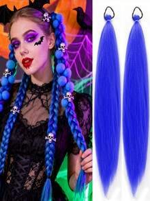 2Pcs 26Inch Halloween&Christmas Purple,Green,Blue,Pink,Red,Blonde Colorful DIY Braiding Hair Extensions Synthetic Long Yaki Straight Heat Resistrant Fluffy Ponytail Extension For Women Girls Hair Accessories