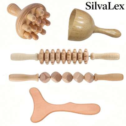 SilvaLex Wooden Massage Tool, Full Body Massager, Hand Massager, Leg Massager, Shoulder Massager, Neck Massager, Face Massager, Back Massager, Waist Massager, Full Body Muscle Massage, Multi-Functional Massage Tool For Different Body Parts, Body Relaxation Tool