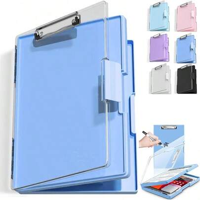 Portapapeles De Almacenamiento De PláStico MultifuncióN - PortáTil A4 Con Doble Compartimento,Panel Transparente Y Pinza - Para Enfermeras,Maestros,éDicos - Oficina,Hospital (Morado Claro)
