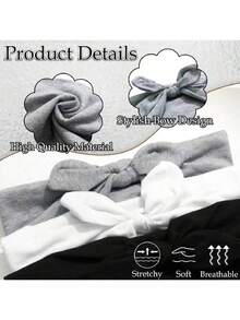 1 Piece Bohemian Elastic Satin Headband – Wide Bunny Ear Design, Non-Slip, Soft & Thick; Suitable For Yoga, Fitness, Valentine's Day & Halloween - Black - View 5