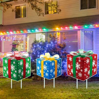 3pcs Christmas Acrylic Yard Stakes Set - Snowman Theme Outdoor Garden And Lawn Decor, No Power Required