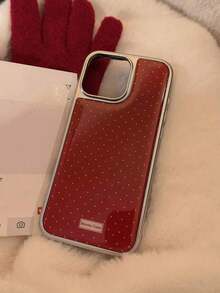TMGH 1pc GUCADI Electroplated Minimal Polka Dot Soft Silicone Phone Case With Metal Edges, Compatible With IPhone 16/15/14/13 Series The Material Is Soft - 玫紅色 - 查看 5