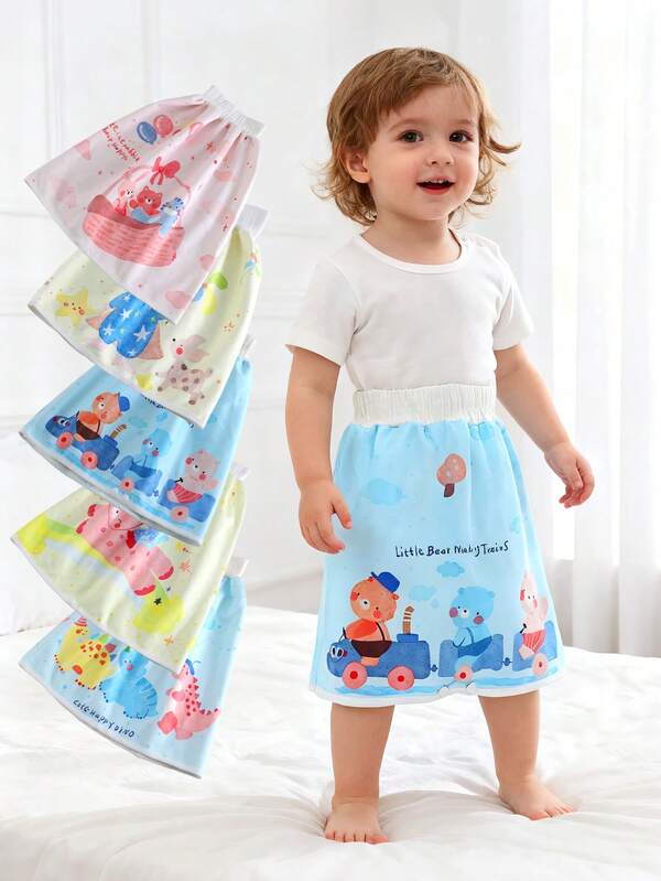 1pc Waterproof Diaper Skirt, Children's Waterproof Anti-Leak Training Pants/Skirt, Cartoon Print, Soft Breathable Material, Washable And Reusable, Suitable For Boys And Girls Nighttime Use