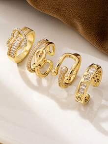 1 Pc Luxurious Zirconia Crystal Ring, Sparkle Glam Clover Heart Rings Set, Stackable Statement Ring For Women Everyday Wear