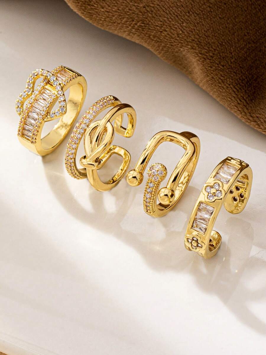 1 Pc Luxurious Zirconia Crystal Ring, Sparkle Glam Clover Heart Rings Set, Stackable Statement Ring For Women Everyday Wear