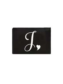 1pc Black Large-Capacity Cosmetic Bag, Printed With White Artistic Letters A-Z And A Heart Pattern,Hot-Selling Fashion Item Suitable For Travel, Toiletry, Multi-Functional Storage, Jewelry Storage, Coin Purse, Headphone Bag, Digital Storage Bag,Christmas Gifts,Pouch,Travel,Gifts For Women,Women's Necessaire,Travel Essential,Pouch,Clutch / Small Handbag,Necessaire,Makeup Organizer,Makeup Organize,Pouch,Brush Holder,Mini Pouch,Large Capacity Pouch