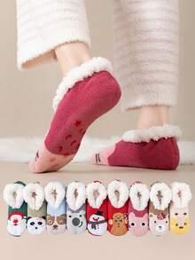 1 Pair Adult Women's Thick Thermal Lined Non- Socks, Warm Indoor Home Floor Socks With Silicone Grip, Suitable For Autumn/Winter