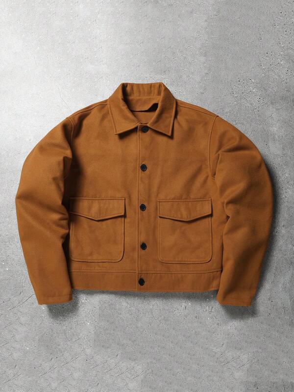 Men's Short Jacket, Fashionable, Korean Style, Vintage, Versatile, Casual, Turndown Collar, Full-Zip, Autumn/Winter