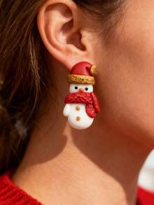 1 Pair Handmade Colorful Polymer Clay Snowman Christmas Earrings, Stainless Steel Earring Hooks, Christmas Gift For Women