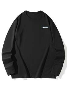 1件女士休闲宽松圆领T恤，双面日文文字和可爱图案印花，长袖，适合日常穿着，秋季百搭