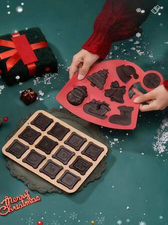 1 st silikonform för julgran och jultomte med 6 hål, gör-det-själv-julkårtform