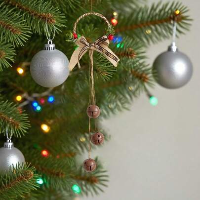 Christmas Bell Ornaments Red Berry Bow Hanging Decorations For Cabinet Window Door Home Holiday Party