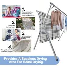 Clothes Drying Rack 2.4m Folding Indoor Outdoor Drying Rack Clothing Collapsible Heavy Duty Stainless Steel Clothesline Blanket Rack Clothesline - Silvery - View 4