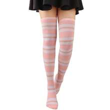 DRESHOW 3 Pairs Thigh High Socks Striped Over Knee Thin Tights Long Stocking Knee High Leg Warmer{"Color_name":"3PairsStripe:LightPurple"} - Multicolor6 - View 8