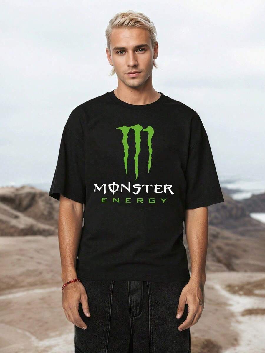 Monster Energy Graphic Tee Breathable Fabric Soft Touch Classic Fit Streetwear Soft Everyday Essential - 黑色 - 查看 1