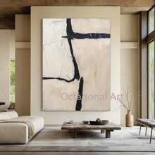 [Abstract Canvas Wall Art] Hand-Painted Abstract Canvas Wall Art - Beige White & Black Textured Modern  Design, Minimalist Aesthetic For Living Room, Bedroom, Home Office Decor - Unique Oil Painting Artwork, Canvas Wall Art Ready To Hang, Bedroom Wal - 彩色 - 查看 4