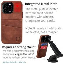 Funda de tarjeta para 14 Pro Max con placa de metal integrada para montaje magnético y 2 bolsillos: Funda de billetera de cuero sintético premium Exec M2 (14 Pro Max, Marrón) - Multicolor11 - Ver 4
