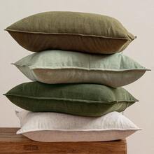 Neutral Linen Pillow Covers Pack Of 4 Decorative Natural Solid Throw Pillow Covers Soft Accent Boho Farmhouse Couch Pillowcases Modern Home Decors Living Room Bed Sofa 18x18 Inch - 18 英吋 x 18 英吋(4 件裝)+ 綠色和白色 - 查看 3