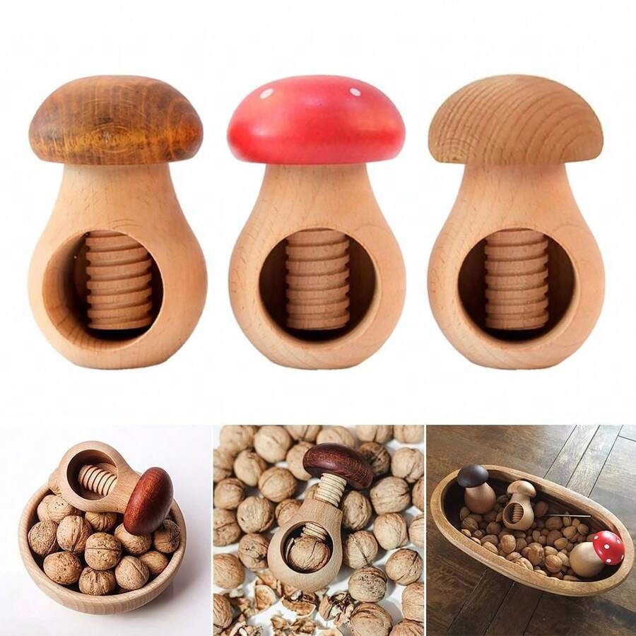 Wooden Mushroom Shaped Nutcracker Walnut Plier Multifunctional Walnut Opener Pecans Clip Easy Cracking Adjustable Nuts Tongs - Multicolor - View 1