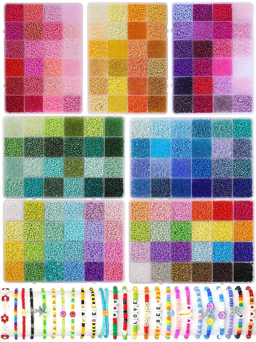 5200pcs 3mm Seed Beads Kit, Mix Colors Glass Seed Beads Kit For Jewelry Making, DIY Round Bead Craft Gift Bracelet Necklace, Enhance Friendship