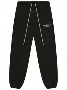 Essentials Fleece Cotton Black Letter Print Autumn Winter Streetwear Long Pants Sweatpant 'Black' - 黑色 - 查看 2