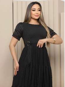 Women's Midi Dress Três Marias Laise Mesh Wedding Evening Formal And Night Elegant And Casual - 黑色 - 查看 4