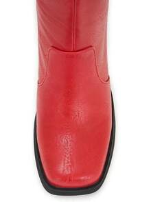 Wide Calf Plus Size Women's 70s Gogo Tall Knee High Square Toe Chunky Heel Retro Fashion Vintage Boots - 深紅色 Pu - 查看 2