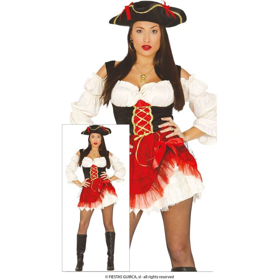 Fiestas Guirca 成人海盜服裝，經典風格夏洛特海盜服裝，適合主題派對和服裝活動，非常適合慶祝活動、狂歡節、角色扮演和幻想活動，有多種尺寸可供選擇 - 免費送貨✅ 24/48 小時內送達西班牙（半島） - 彩色 - 查看 1