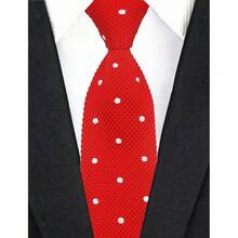 Corbata delgada de punto de unicolor para hombres, acabado cuadrado, {"Talla_nombre":"Talla única","Color_nombre":"Lunares rojos brillantes" - Multicolor14 - Ver 3
