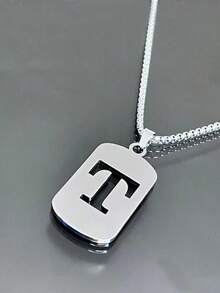 1 Piece Fashionable And Personalized Geometric Square Necklace With 26 English Letter Pendant Made Of Stainless Steel, Simple And Versatile Accessory Foromen And Men