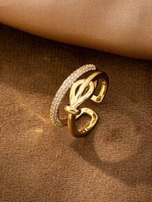 1 Pc Luxurious Zirconia Crystal Ring, Sparkle Glam Clover Heart Rings Set, Stackable Statement Ring For Women Everyday Wear