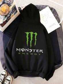 Minimalist Sporty - Style Hoodie With "Monster Energy" Prints Spring/Autumn Mens Winter Men Clothes Regular Fit  Pocket  Mens Hoodie  Black Hoodie  Men's Holiday Clothes  Easy To Wear For Casual And Home Wear,Streetwear,Gifts For Boyfriend - Black - View 3