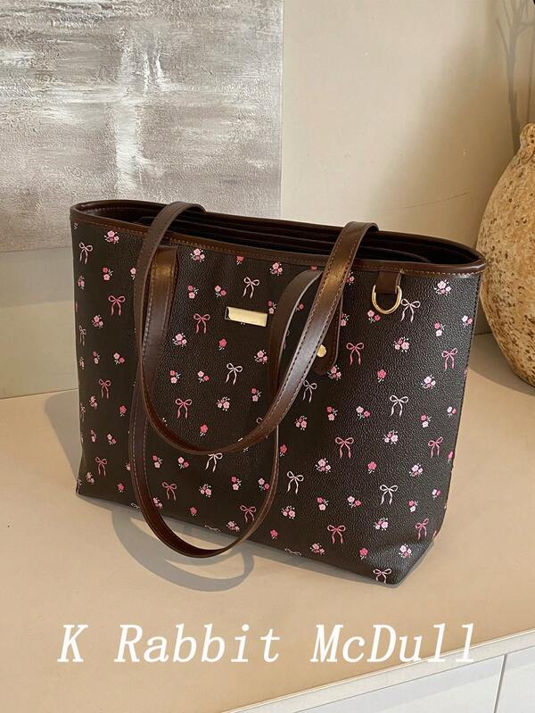 حقيبة تسوق من البولي يوريثان ذات طبعة زهرية جديدة للربيع والصيف، تصميم مقاوم للماء، حقيبة كتف واسعة وأنيقة، مناسبة للاستخدام اليومي من قبل النساء، حقيبة مدرسية، قابلة للطي، رسمية للعمل، مناسبة للفتيات المراهقات والطالبات الجامعيات والمعلمات والموظفات، مناسبة للكلية والعطلات والشاطئ والتسوق، حقيبة أنيقة مزودة بسحاب