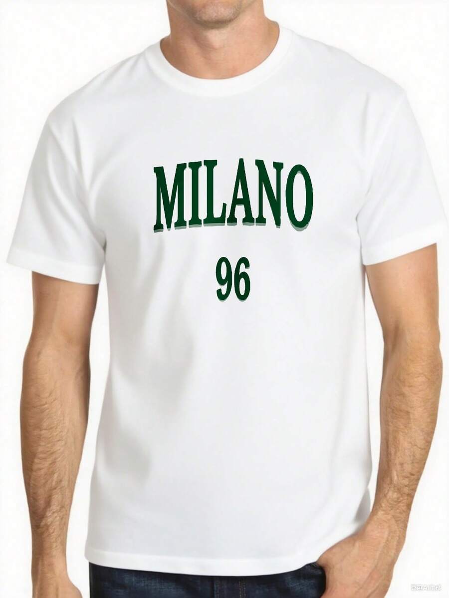 Men's T-Shirt Milano 96 Green Text Print Summer Casual Short Sleeve T-Shirt Gildan Brand - trắng - Xem 1