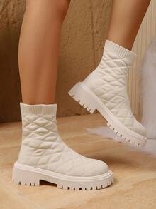 Botas de tobillo para mujer, de unicolor, con estilo universitario elegante, casual, para ir al trabajo, al aire libre, de fiesta, sexy, de boda, estilo universitario casual, de vacaciones, de boda, de resort, de fiesta, de oficina, al aire libre, para todas las estaciones, con suela gruesa cómoda y tacón ancho con punta redonda, botas sencillas para ir al trabajo, botas cortas casuales, botas elásticas negras de moda para eventos de fiesta