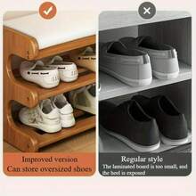 1pc Bamboo Shoe Bench With Shoe Rack, Freestanding Shoe Organizer Suitable For Hallway, Bedroom Or Balcony