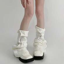 SherryDC Womens Y2k Knit Leg Warmers Harajuku Japanese Long Boot Socks Kawaii Lolita Winter Leg Cover{"Color_name":"900-White"} - 多色4 - 查看 3