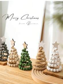 Weihnachtsbaum Tischplatte Weihnachtsbaum Holzperlen Weihnachtsbaum aus Holz mit Eisendraht und Weihnachtsstern Baum für Zuhause, Weihnachtsdekoration