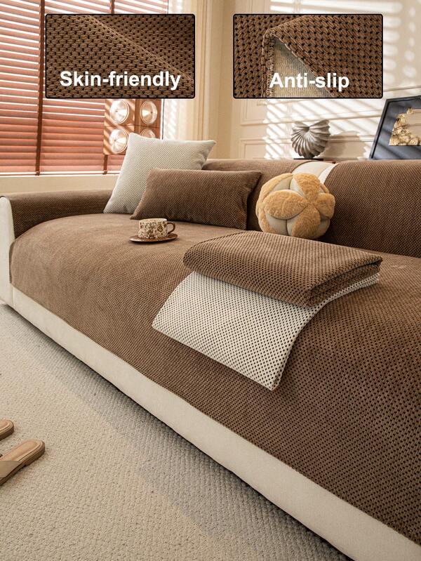 1pc Chenille Sofa Cover, Soft & Skin-Friendly For Autumn/Winter, Pet-Friendly Anti-Slip Anti-Dirt, Suitable For All Seasons Machine Washable, Christmas & New Year Home Decor Sofa Protector, Fit For 1/2/3/4 Seater With Armrest & Backrest