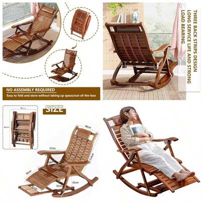 Outdoor Lounge Chairs with Adjustable Backrest, Folding Rocking Recliner Pool, Patio, Garden, Beach, Balcony - Comfortable Chaise Deck Chair