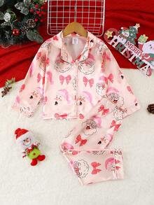 Christmas Party & Home Wear Long Sleeve Top And Pants Set For Girls - Pink - View 1