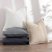 Neutral Linen Pillow Covers Pack Of 4 Decorative Natural Solid Throw Pillow Covers Soft Accent Boho Farmhouse Couch Pillowcases Modern Home Decors Living Room Bed Sofa 18x18 Inch - 20 英吋 x 20 英吋(4 件裝)+ 中性奶油色/灰色 - 查看 3