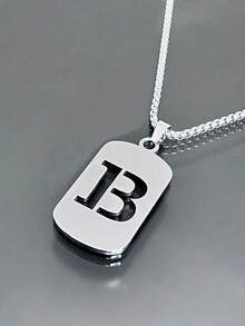 1 Piece Fashionable And Personalized Geometric Square Necklace With 26 English Letter Pendant Made Of Stainless Steel, Simple And Versatile Accessory Foromen And Men