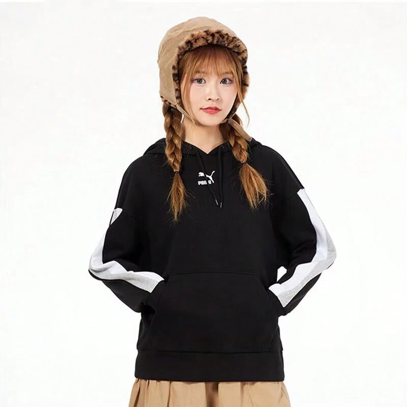 PUMA 女款跑步训练卫衣，舒适宽松休闲套头衫 534164 - 黑色 - 查看 1